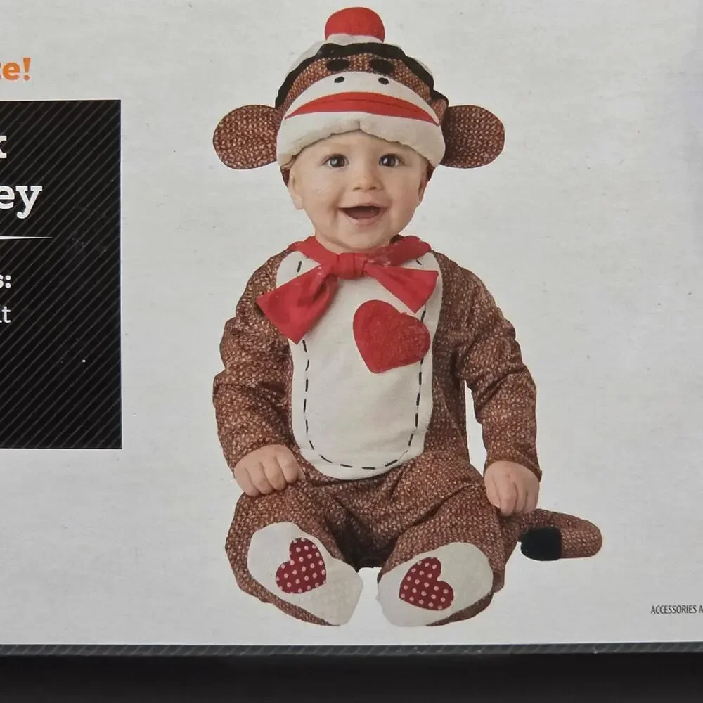 Way to Celebrate Infant Sock Monkey Halloween Costume 4pc Set 12-18 Months NWT